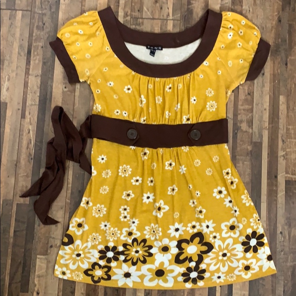 FANG Yellow and Brown Floral Mini Dress